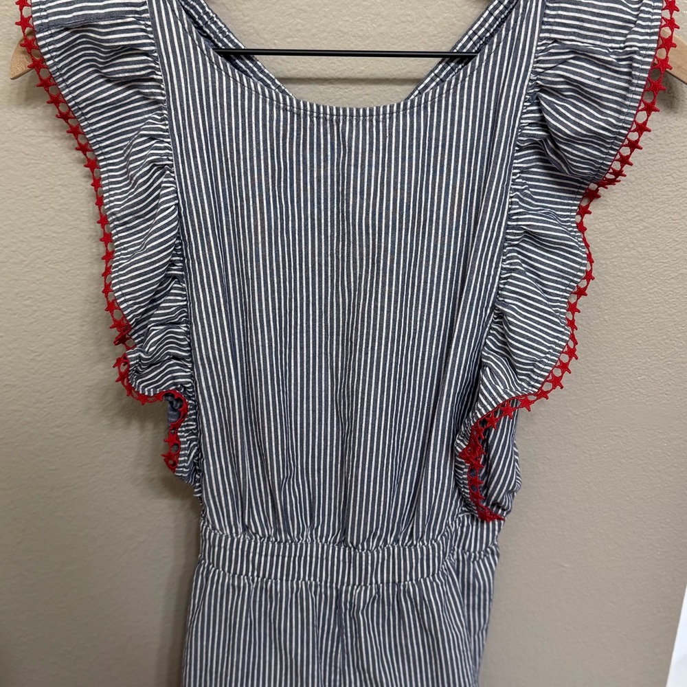 Cat & Jack Navy and White Striped Romper with Red Star Trim